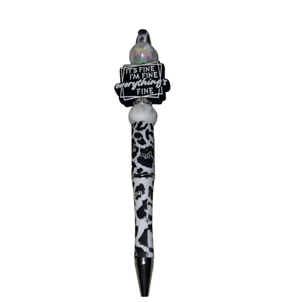 It’s fine, I’m fine, everything’s fine beaded pen handmade black leopard cheetah